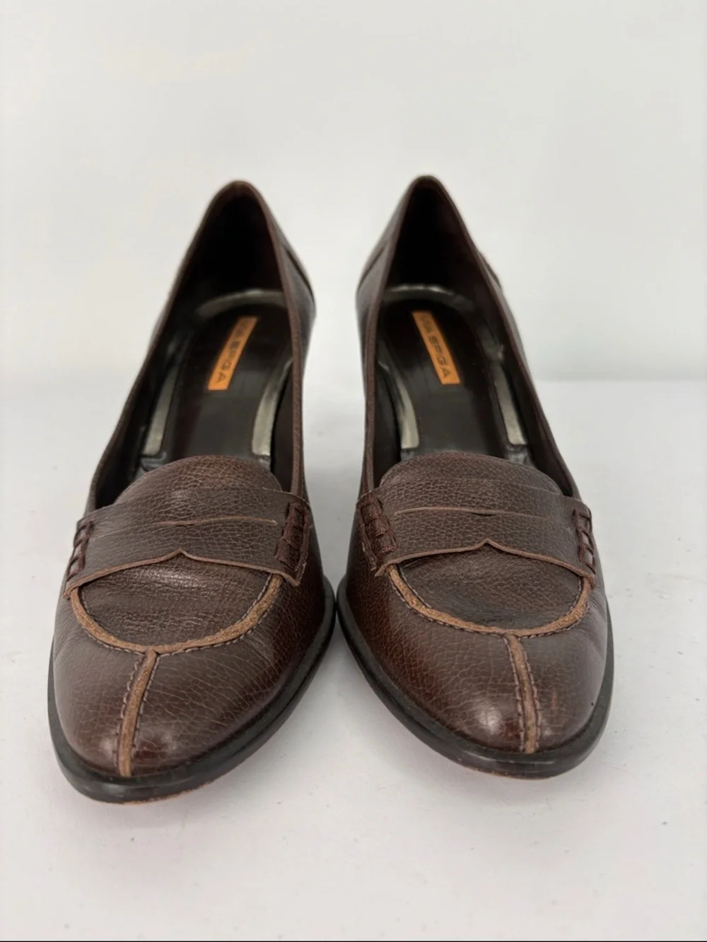 🐦‍⬛ Via Spiga Dark Brown Leather Mid Heel Loafer Pump